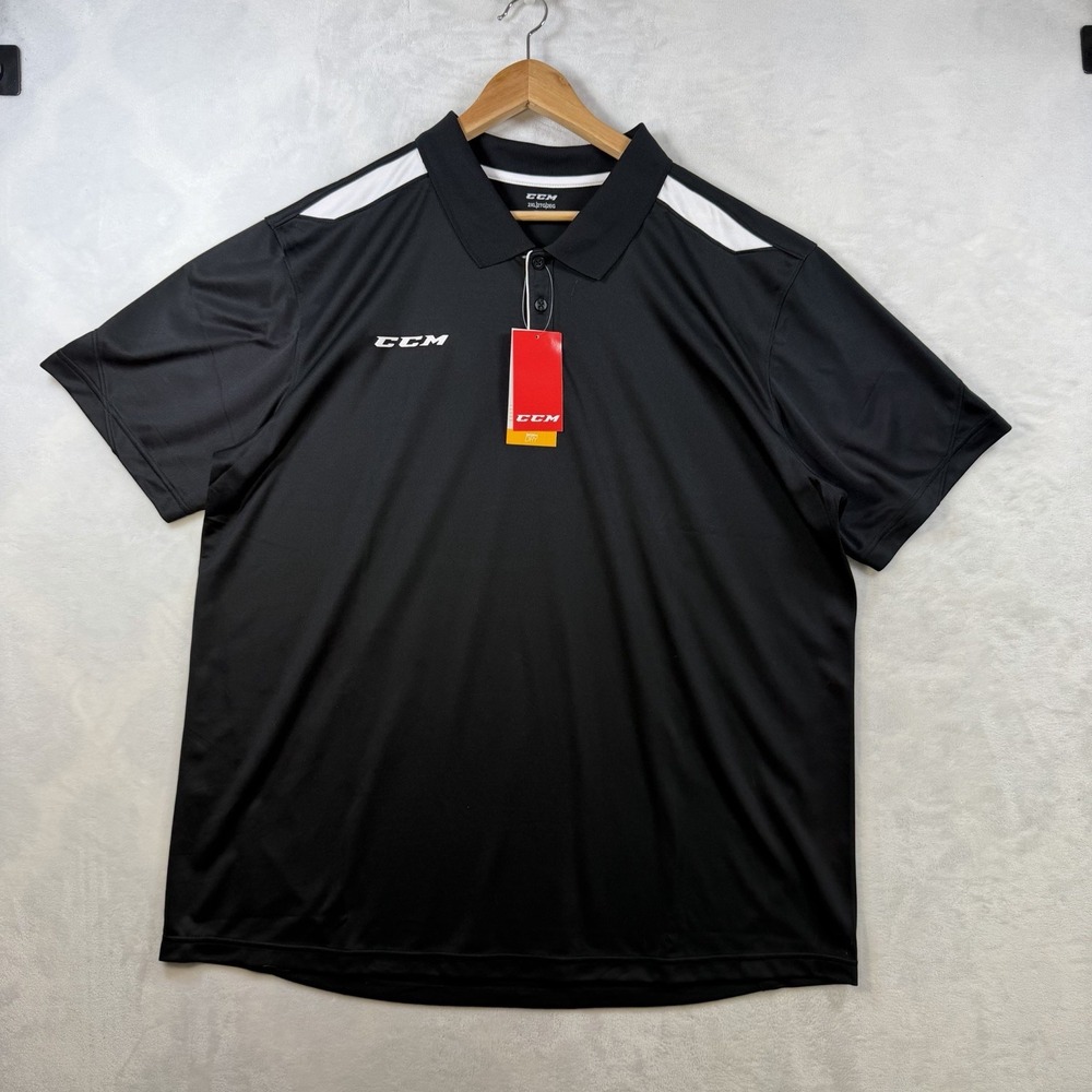 CCM Tactical Dry Black Short-Sleeve Polo Golf Shirt Mens Adult 2XL